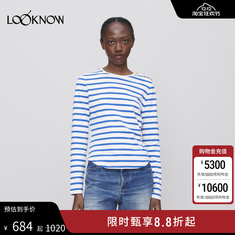 A.P.C.设计师品牌LOOKNOW2025早秋新款蓝色条纹休闲长袖圆领T恤