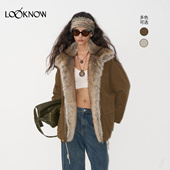 land LOOKNOW25秋冬新品 浅白色可拆卸毛领羽绒外套