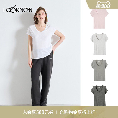 american vintage LOOKNOW26春季新品多色深圆领短袖T恤