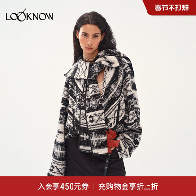 Medium Well x LOOKNOW2025年秋季新款羊毛围巾领廓形外套女