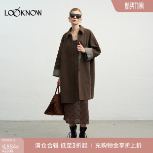 新款 LOOKNOW2025秋季 深棕色格纹拼接翻领外套 halfmoon