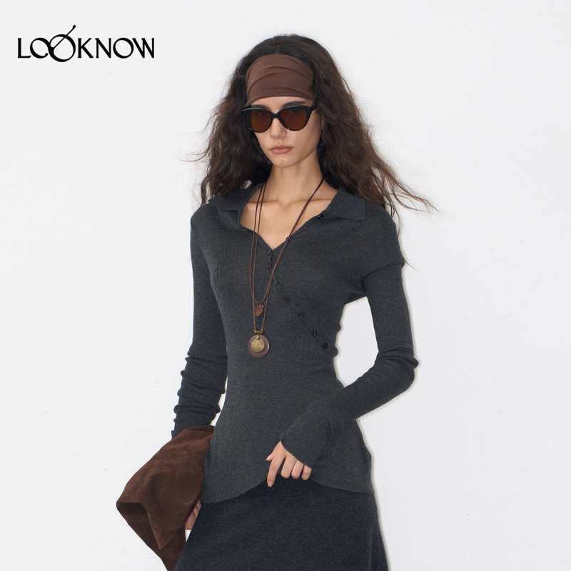 IFBYLAND深灰色斜门襟翻领上衣