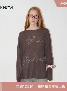 IF BY LAND设计师品牌LOOKNOW2025春季新款灰色莱赛尔羊毛烫钻T恤