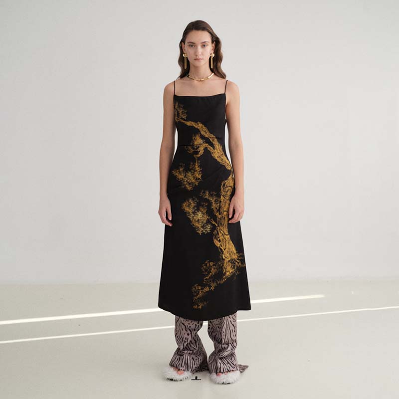 jacqueswei金树金猴吊带连衣裙