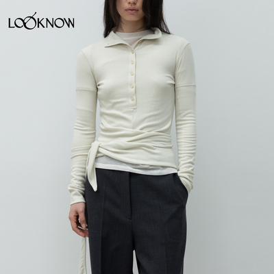 low classic X LOOKNOW设计师品牌26秋季新品白色系带长袖T恤
