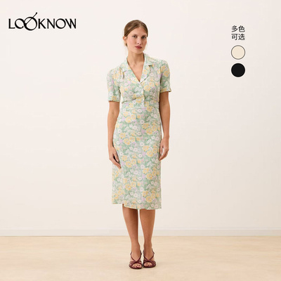 Rouje x LOOKNOW2026春季新款多色碎花衬衫领连衣裙