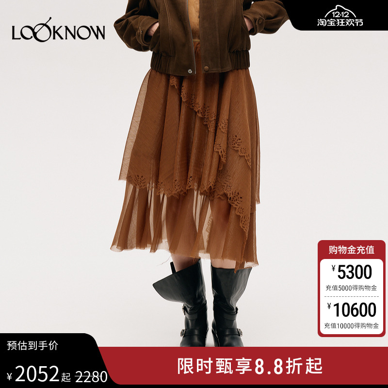 ICE DUST X LOOKNOW设计师品牌2025秋冬新款不对称镂空花边半裙女