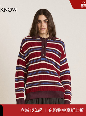 DAMSON MADDER X LOOKNOW25年秋季酒红色条纹针织上衣