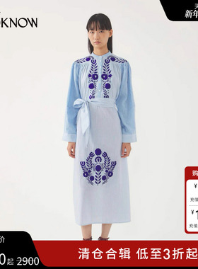 ANTIK BATIK设计师品牌LOOKNOW2025年夏季新款蓝色条纹棉质连衣裙