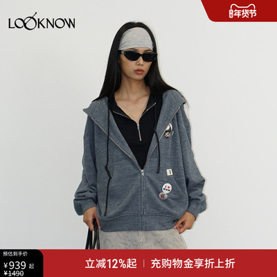 madeinormal X LOOKNOW2025年秋季新款灰色徽章羊毛卫衣女