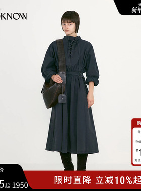 LOW CLASSIC X LOOKNOW25秋冬新品灰色水洗系带连衣裙女