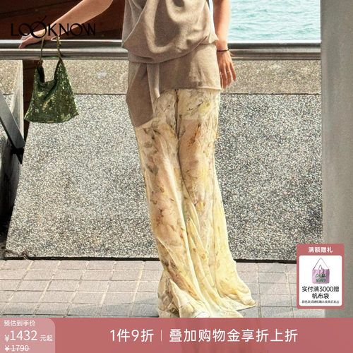 小辣李嘉琦同款IF BY LAND LOOKNOW26春夏新品花卉印花雪纺喇叭裤