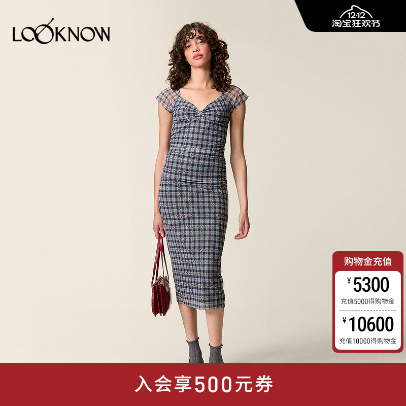 Rouje x LOOKNOW2025秋季新款格纹无袖连衣裙女