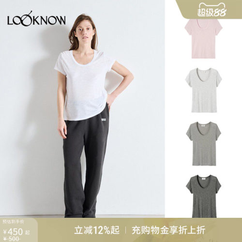 american vintage LOOKNOW26春季新品多色深圆领短袖T恤