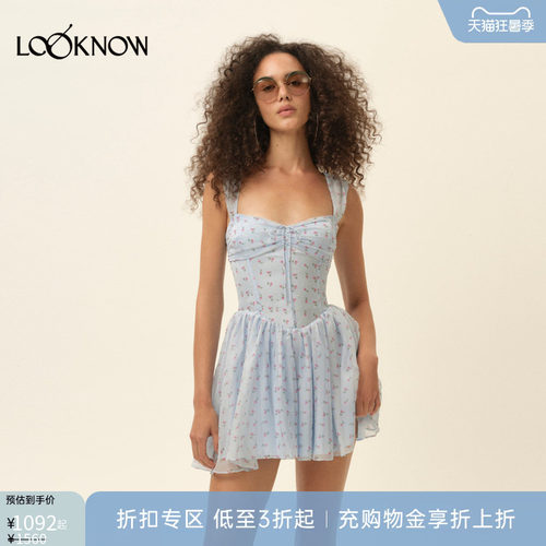 for love and lemons X LOOKNOW设计师品牌26春夏蓝色碎花无袖连