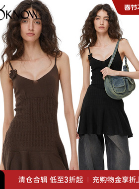 IF BY LAND设计师品牌LOOKNOW早秋新黑色棕色羊毛吊带连衣裙女