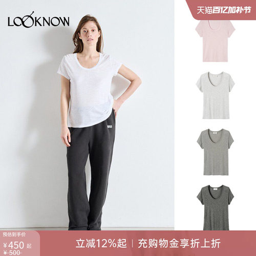 american vintage LOOKNOW26春季新品多色深圆领短袖T恤