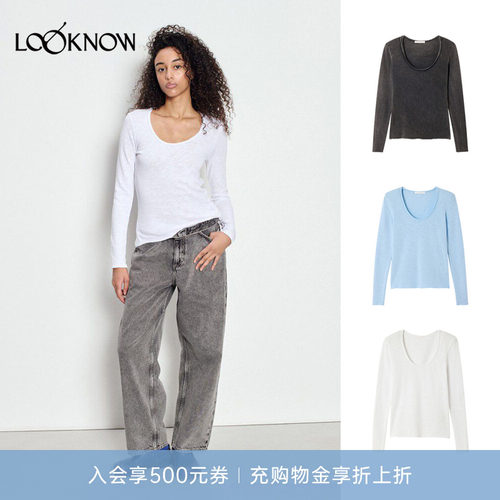 american vintage LOOKNOW26春季新品多色V领长袖T恤