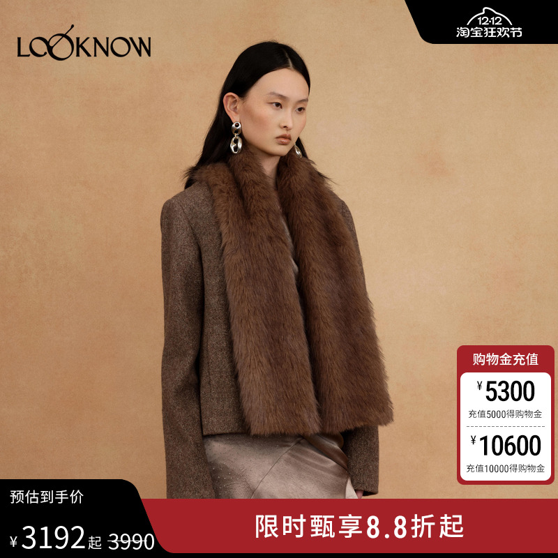 AUTI SEMINARIO X LOOKNOW25秋冬新款皮草拼接金丝针织复古外套女