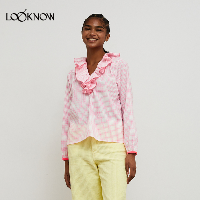 Dr Bloom x LOOKNOW设计师品牌2025冬季新款粉色格纹衬衫女