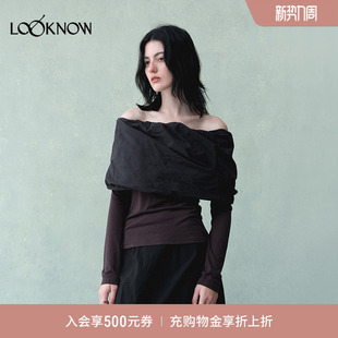 黑色百合一字领修身 LOOKNOW2026春夏新品 上衣内搭打底 sense