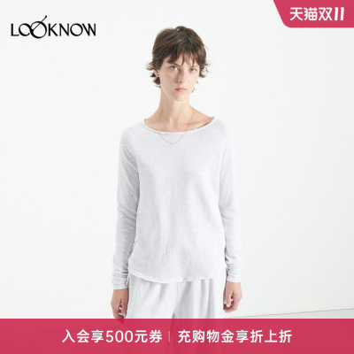 american vintage LOOKNOW26新品浅灰色船领长袖T恤