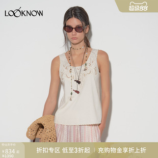 halfmoon设计师品牌LOOKNOW夏新款法式重工刺绣度假背心女