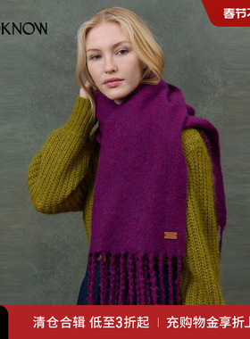 LOUISE MISHA x LOOKNOW2025冬季新款紫色流苏围巾