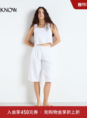 American Vintage设计师品牌LOOKNOW2025春夏新款白色休闲中裤女