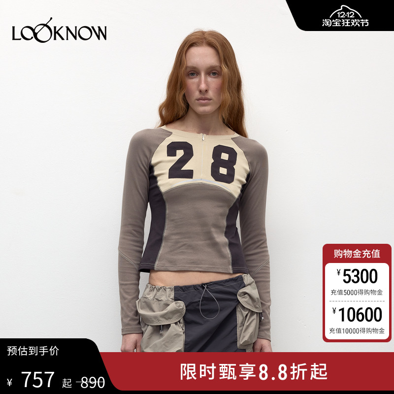 madeinnormal 工装系列LOOKNOW2025春新款数字拼色工装长袖T恤女