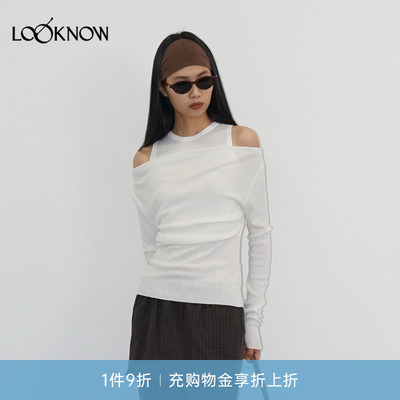 madeinormal LOOKNOW26春夏新品白色假两件一字肩糯感T恤