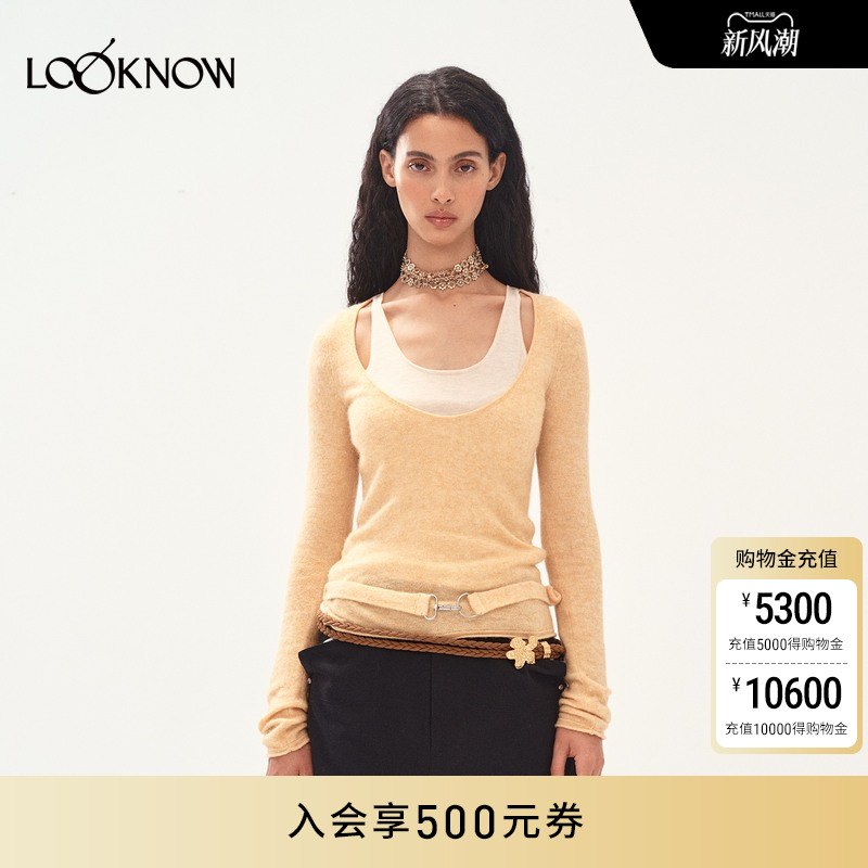 MEDIUM WELL X LOOKNOW25年秋季新款假两件钩扣羊毛针织上衣女