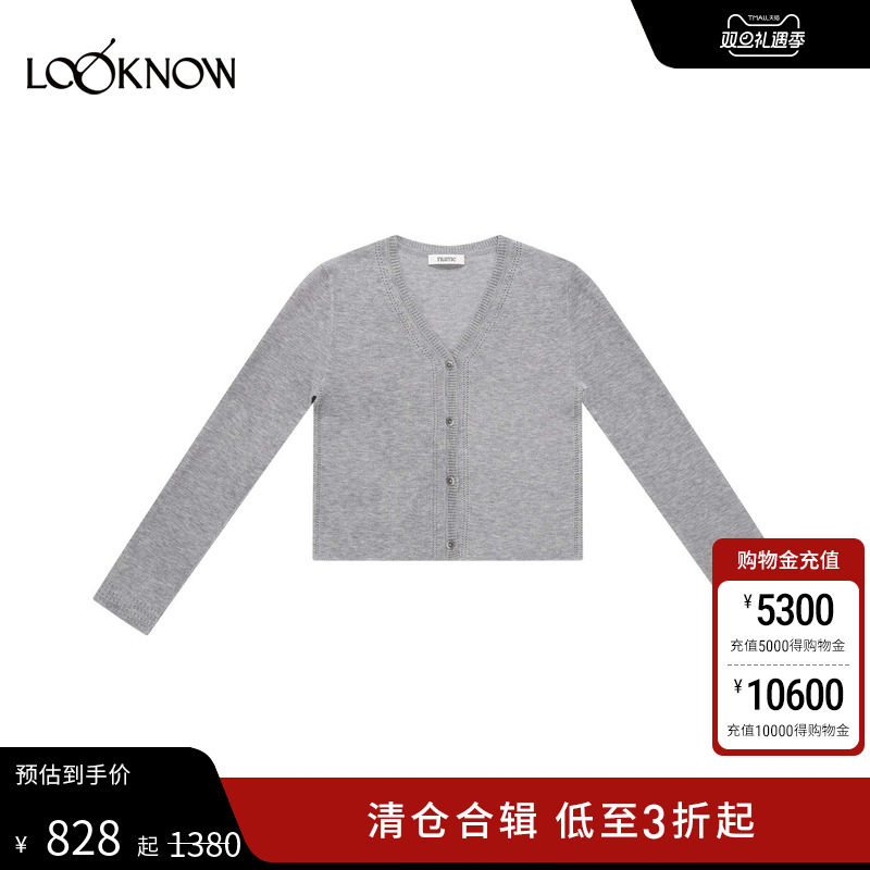 NUME灰色挑孔图案开衫外套