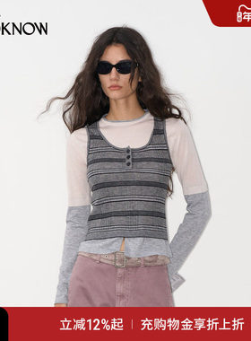 IF BY LAND X LOOKNOW2025秋季灰色条纹绵羊毛两件套女