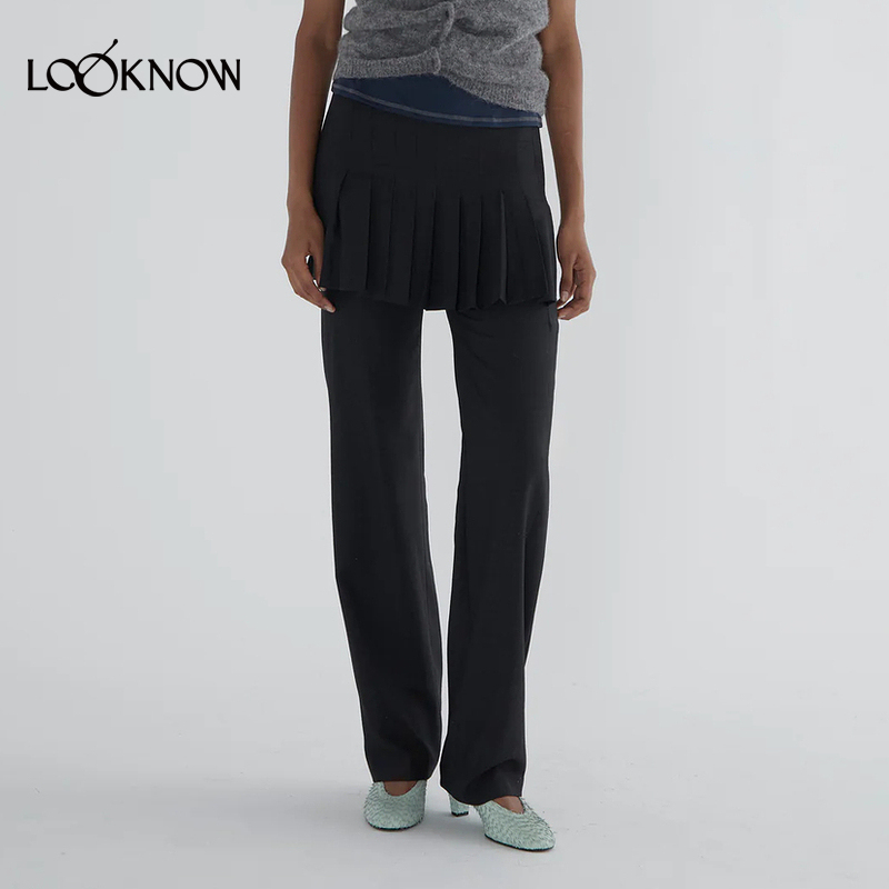 paloma wool X LOOKNOW设计师品牌2025秋冬新款灰色百褶裙裤女