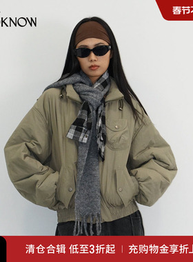 madeinormal X LOOKNOW2025秋冬新品卡其绿立领工装棉服女