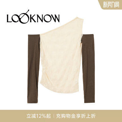 ice dust X LOOKNOW设计师品牌26秋季新品露肩蕾丝T恤咖色