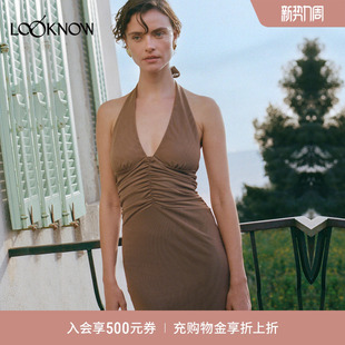 挂脖连衣裙 卡其棕V领无袖 Rouje设计师品牌LOOKNOW2025年夏季 新款