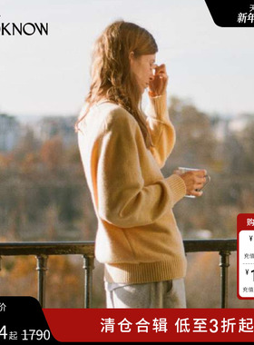 NOTHING WRITTEN X LOOKNOW2025年秋季新款黄色圆领毛衣女