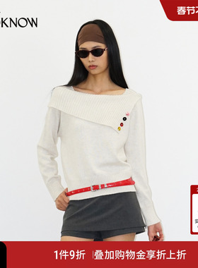 madeinormal x LOOKNOW2026春夏新款米白色双旦系列翻领彩贝毛衣