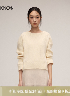 nume设计师品牌LOOKNOW2025年春季新款双色羊毛针织长袖套头衫女