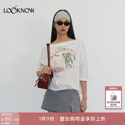 madeinormal LOOKNOW26春夏新品白色一字荡领涂鸦印花T恤