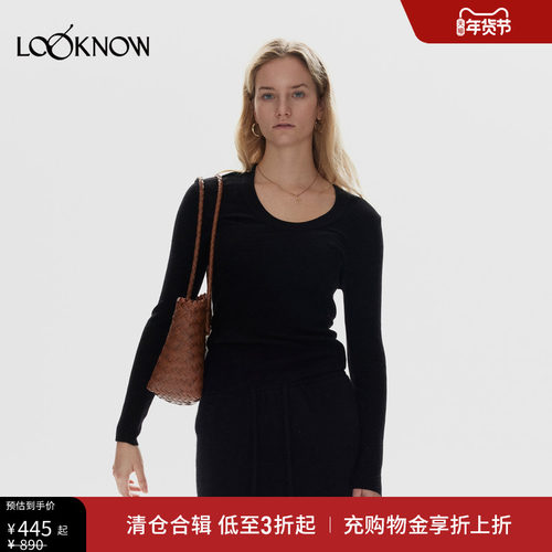 halfmoon X LOOKNOW冬新黑色羊毛套头打底衫内搭女