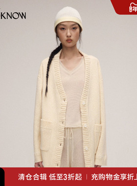 nume设计师品牌LOOKNOW2025年春季新款双色羊毛针织开衫外套女