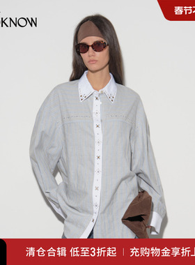 赵梦同款IF BY LAND x  LOOKNOW2025秋新蓝色金属烫钻衬衫女