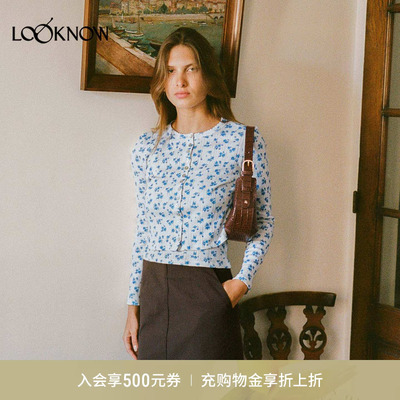 Rouje x LOOKNOW2026春季新款白色碎花开衫