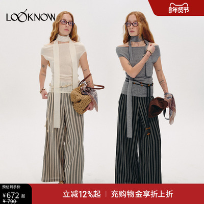 halfmoon一字肩飘带短袖T恤