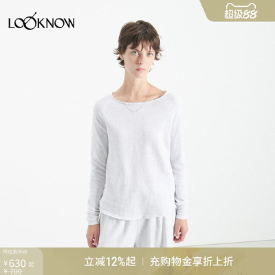 american vintage LOOKNOW26春季新品浅灰色船领长袖T恤