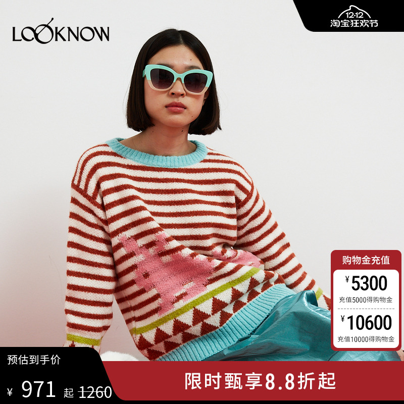 Dr Bloom x LOOKNOW设计师品牌2025冬季新款红色花朵针织衫女