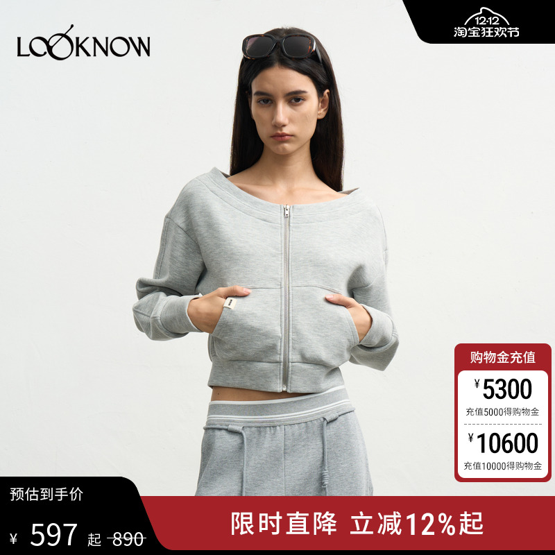 madeinormal X  LOOKNOW2025年秋季糯糯空气棉宽松一字肩卫衣女